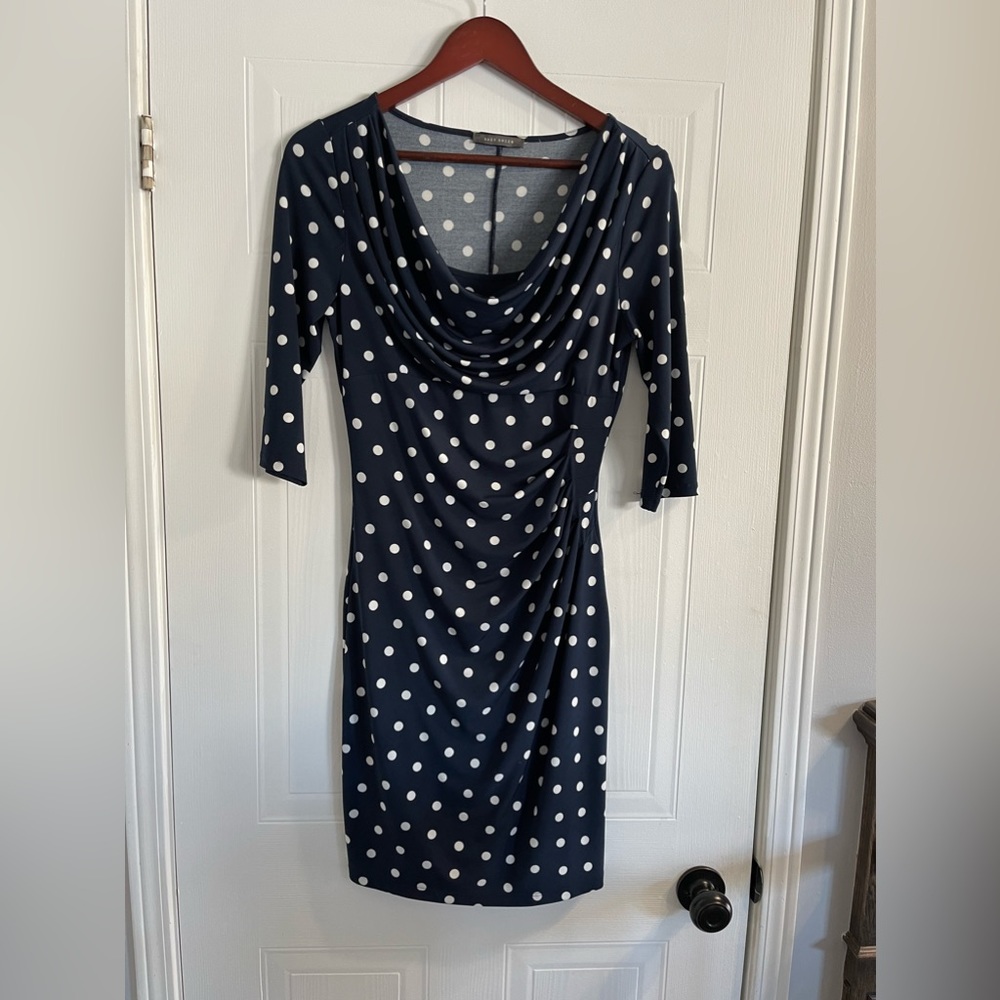 Vintage Dress - Navy with white polka dots - size small